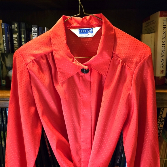 Red Long Sleeve Blouse by Cape Cod, Subtle Design, Size Medium - Picture 8 of 9